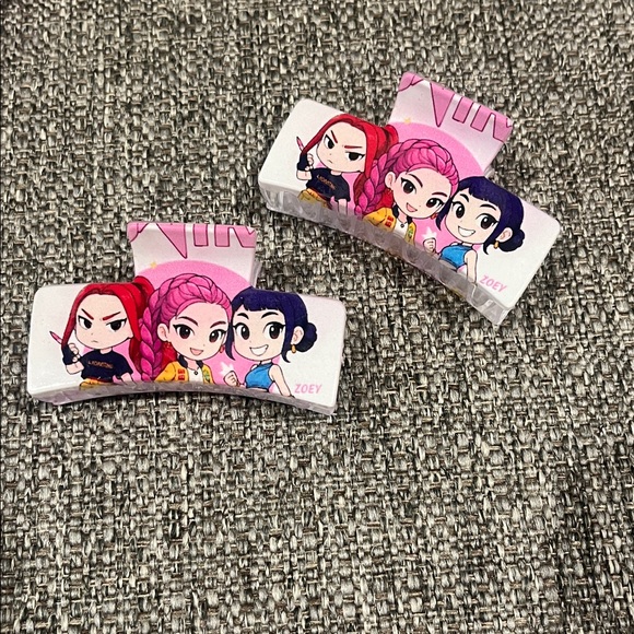 K Pop Bundle Kids Fashion Socks, hair clips and Pouch Set - Pink and Purple - Picture 6 of 8